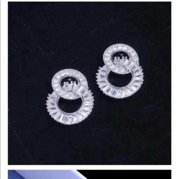 NEW 925 Sterling Silver Diamond Hoop Earrings, beautiful Earrings, cute Earrings - Picture 7 of 8